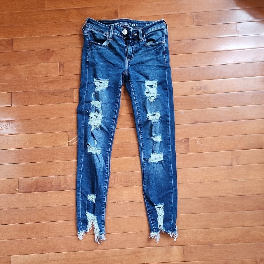 American Eagle Outfitters Blue Skinny Distressed Jeans